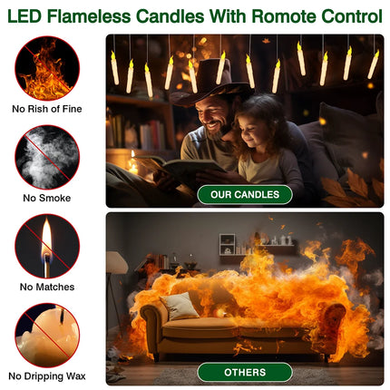 Halloween Floating Candle Set | Hanging LED Electric Candles with Remote Control Wand