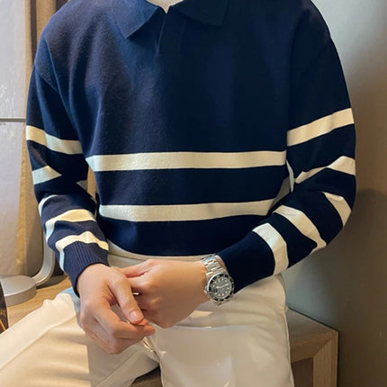 Men’s Striped Knit Polo Sweater | Casual Soft Pullover for Fall & Winter