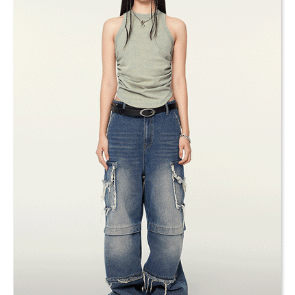 Women's sleeveless tops
Y2K fashion
Streetwear crop top
Ruched tank top
Vintage wash tank top
Edgy women's fashion
Trendy summer tops