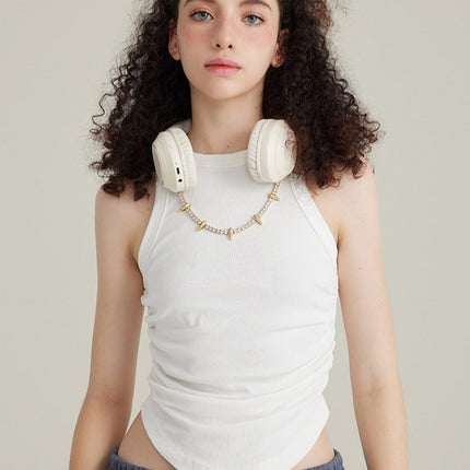 High-neck sleeveless top
Y2K fashion top
Ruched tank top
Vintage washed top
Trendy streetwear top
Minimalist aesthetic clothing
Casual chic sleeveless top