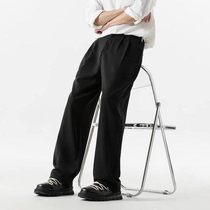 Men’s wide-leg trousers
High-waist pleated pants
Relaxed-fit dress pants
wide-leg formal trousers
Fashionable men’s pleated pants