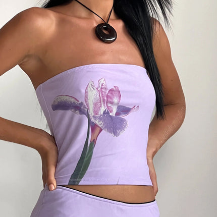 Floral print tube top
Strapless crop top
Summer bandeau top
Y2K fashion top
Trendy streetwear outfit