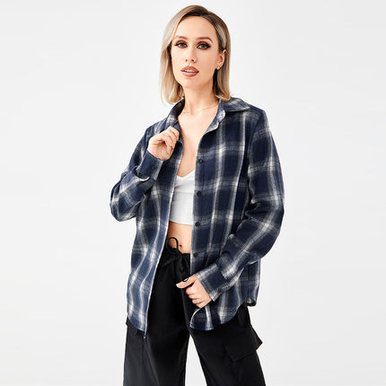 Women's plaid flannel shirt
Oversized flannel shirt for women
Long sleeve button-up shirt
Casual plaid shirt for layering
Soft and breathable flannel