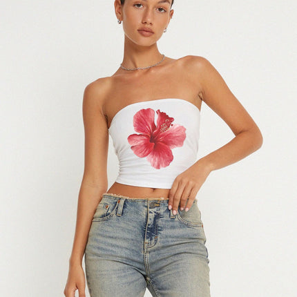 Floral print tube top
Strapless crop top
Summer bandeau top
Y2K fashion top
Trendy streetwear outfit