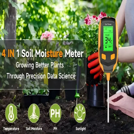 4-in-1 Digital Soil Meter – Moisture, pH, Temperature & Sunlight Tester for Plant Health