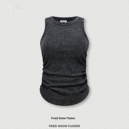 Top de tirantes fruncido esencial lavado: ropa urbana vintage sin mangas