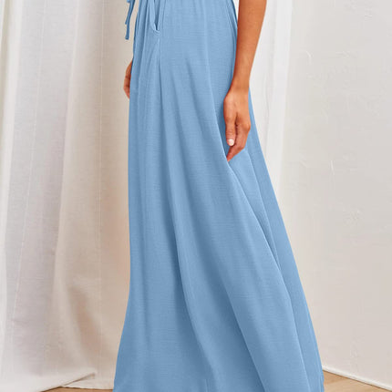 Drawstring Wide Leg Palazzo Pants - High Waisted Beach Trousers
