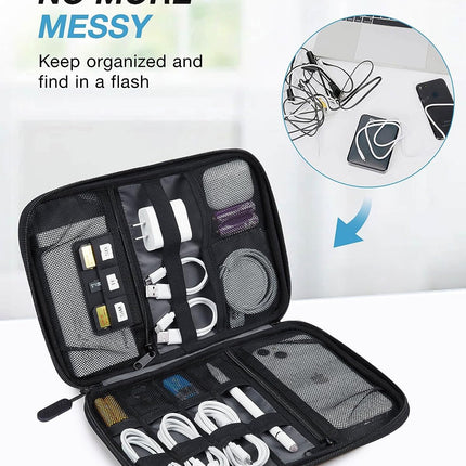 Electronics Organizer Travel Case, Small Cable Organizer Bag for Travel Essentials, Travel Tech Organizer as Travel Accessories, Cord Organizer for Phone, Power Bank, SD Card, Black