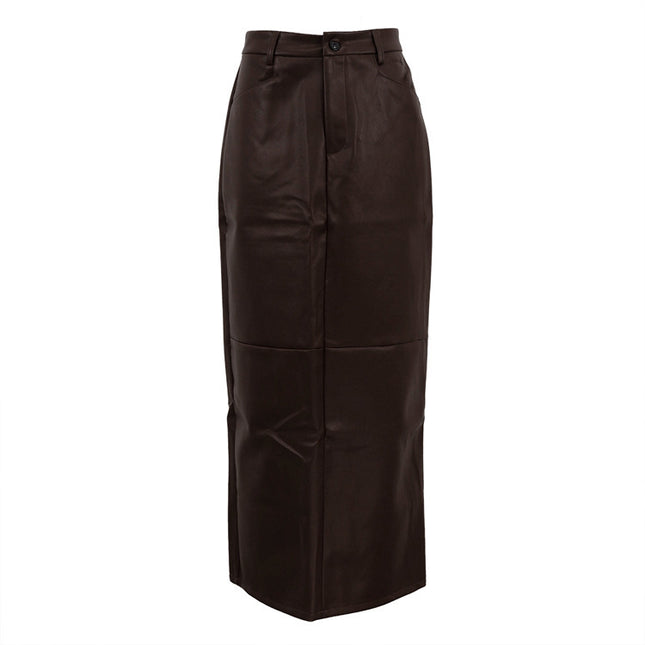 Faux Leather Skirt, Brown Pencil Skirt, Vegan Leather Maxi, Minimalist Fashion, PU Leather Skirt, High Waist Skirt, Fall Skirts, Streetwear Women, Chic Office Skirt