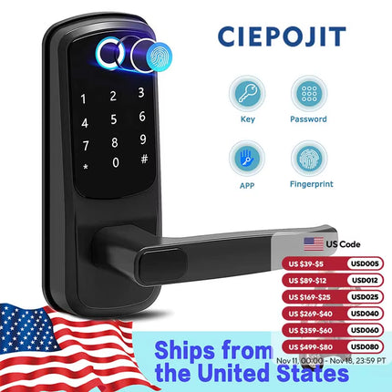 Smart Lock 5 in 1 Door Lock with Handle Biometric Technology Storage Memory Function TT LOCK APP Control