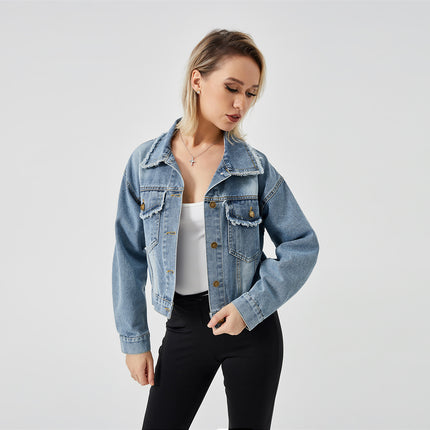 Chaqueta vaquera de manga larga para mujer, top de moda