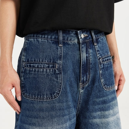Shorts vaqueros retro rectos para hombre con bolsillos delanteros: clásicos y elegantes
