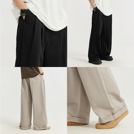 Pantalones plisados ​​de pierna ancha para hombre: pantalones holgados informales de gran tamaño
