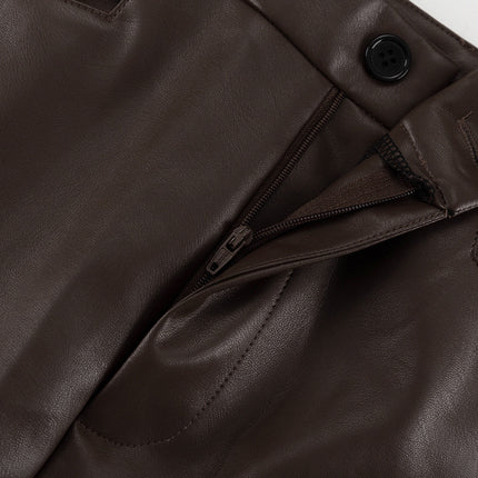Brown Faux Leather Maxi Pencil Skirt – High Waist Slim Fit Long Skirt for Women