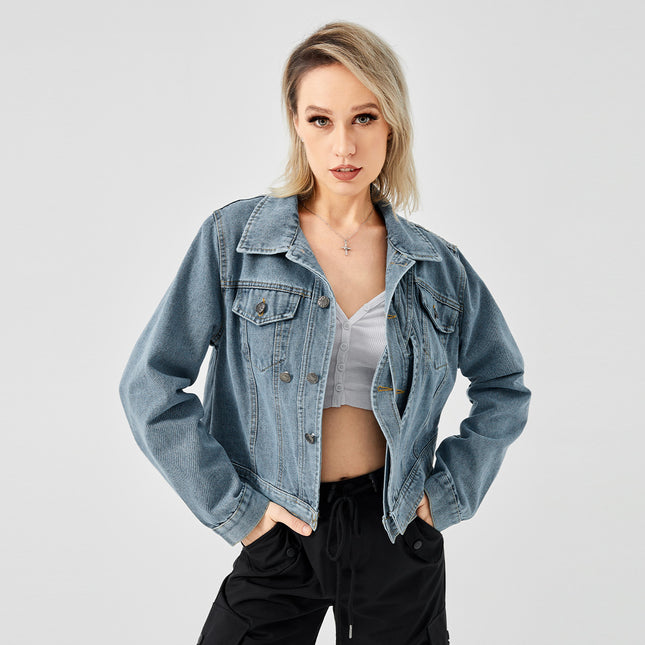 Chaqueta vaquera de manga larga con diseño para mujer, top de moda