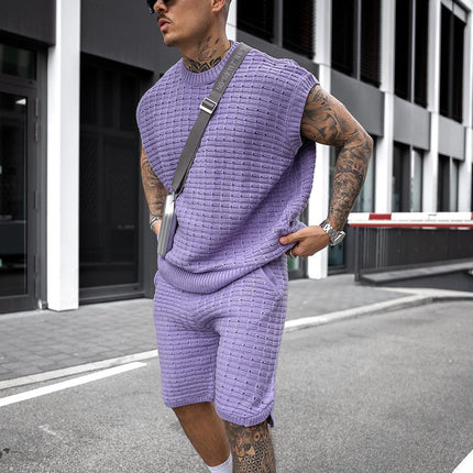 Conjunto de dos piezas de punto sin mangas para hombre: ropa urbana de verano a la moda