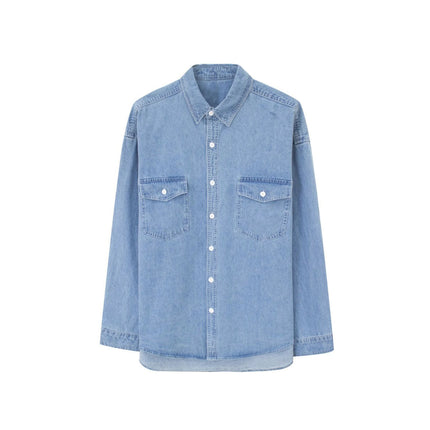 Men’s Oversized Denim Shirt – Vintage Casual Long Sleeve Jean Shirt