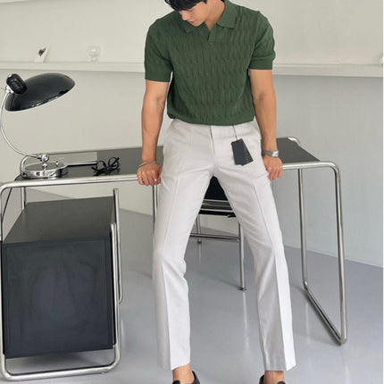 Men's knit polo shirt
Cable knit short sleeve polo
Classic men's polo shirt
Business casual polo for men
Smart-casual knitwear
Fashionable polo shirts for men