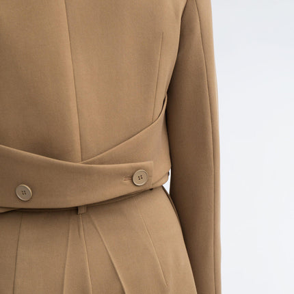 cropped blazer, wide-leg pants, women's suit set, 2 piece suit, tailored pants, high waist pants, blazer set women, neutral tone outfit, office co-ord set, short blazer jacket, fashion suit for women, poly-viscose suit, minimal chic clothing