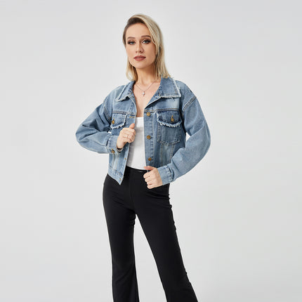 Chaqueta vaquera de manga larga para mujer, top de moda