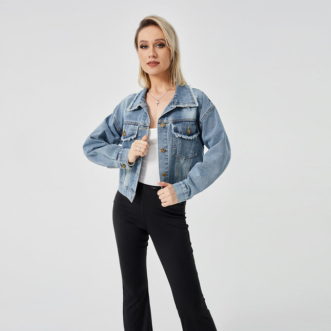 Chaqueta vaquera de manga larga para mujer, top de moda