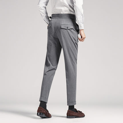 Men’s High-Waist Pleated Dress Pants – Vintage Tailored Fit for Business & Casual Wear