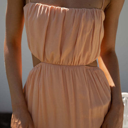 Women's Cut-Out Tiered Maxi Dress – Summer and Vacation Dress with Spaghetti Straps