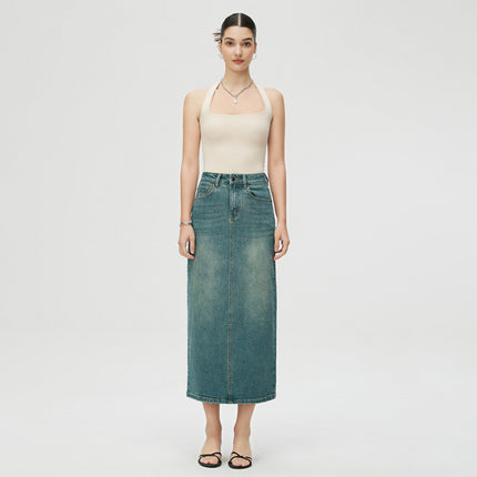 denim maxi skirt, long denim skirt, high-waist jean skirt, vintage straight skirt, casual streetwear skirt, women’s classic denim, maxi skirt 2025, slim denim skirt, timeless fashion skirt