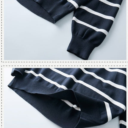 Suéter tipo polo a rayas para hombre: camisa informal de punto de manga larga para el día a día.