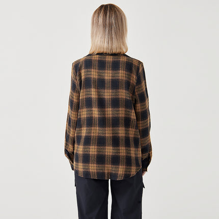 Camisa de franela a cuadros extragrande para mujer: camisa informal de manga larga con botones