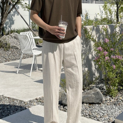 Men’s Linen Drawstring Wide-Leg Pants – Lightweight Summer Trousers