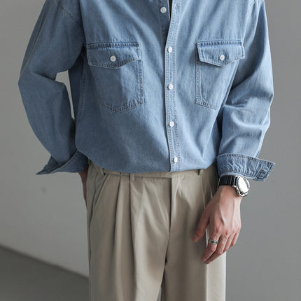 Men’s Oversized Denim Shirt – Vintage Casual Long Sleeve Jean Shirt