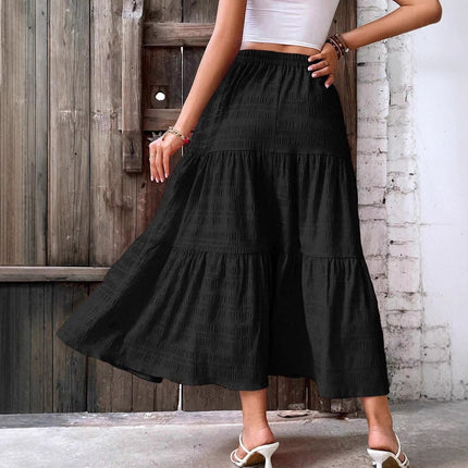 Women's Black Tiered Maxi Skirt – High Waist Boho Long Skirt for Summer & Casual Wear