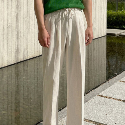 Men’s Linen Drawstring Wide-Leg Pants – Lightweight Summer Trousers