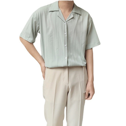 Camisa de manga corta abotonada para hombre: ligera, informal, de verano, con cuello cubano