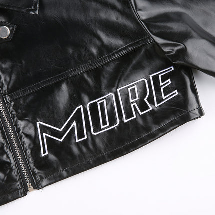 Edgy Black Cropped Faux Leather Jacket – Trendy Zip-Up Biker Style