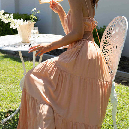 Women's Cut-Out Tiered Maxi Dress – Summer and Vacation Dress with Spaghetti Straps