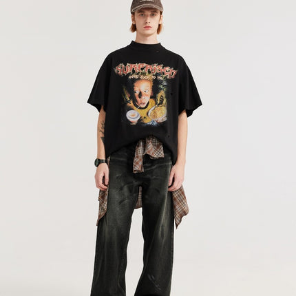 Vaqueros negros de pierna ancha para hombre: estilo urbano vintage lavado