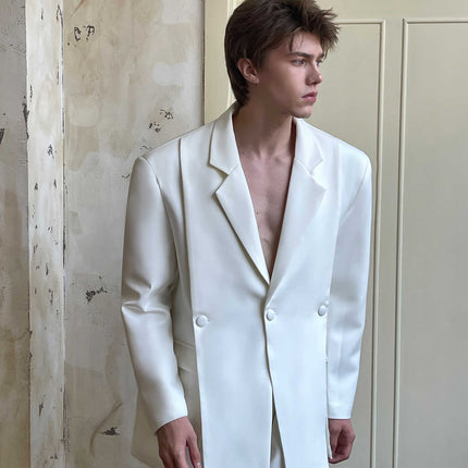 white suit for men

men’s formal white suit

double breasted blazer men

modern men's suit

Korean suit style
minimalist white outfit

fashion-forward men's suit

relaxed fit white suit

men’s runway style

luxury men’s formalwear
