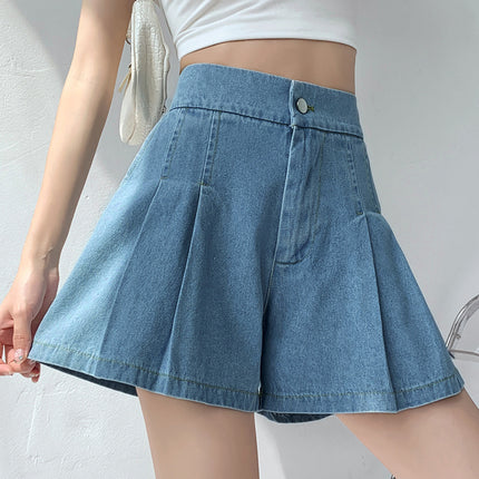 pleated denim shorts
denim shorts
high waisted shorts
casual shorts
jean shorts
wide leg shorts
trendy shorts
comfortable denim shorts
everyday denim shorts
fashionable pleated shorts
wide leg denim mini shorts