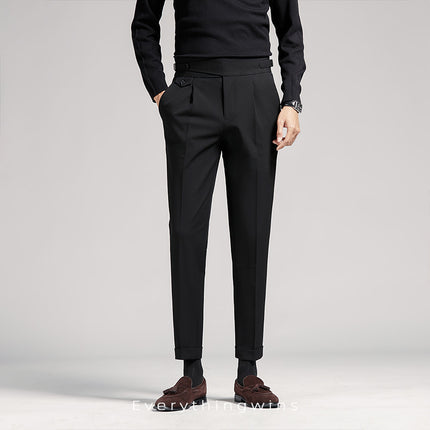 Men’s High-Waist Pleated Dress Pants – Vintage Tailored Fit for Business & Casual Wear