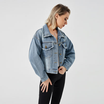 Chaqueta vaquera de manga larga para mujer, top de moda
