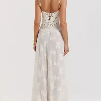 Floral Embossed Maxi Dress - Sleeveless Formal Gown