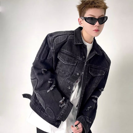 Men's ripped jacket,
Motorcycle denim jacket,
Ripped denim jacket, Casual outerwear,
Motorcycle jacket,
Stylish men's jacket,
Trendy denim jacket,
Essential outerwear,
Cool men's jacket,
Effortless style,
Timeless jacket,
Comfortable jacket,
Men's casual jacket,
Biker jacket,
Distressed denim jacket,
Quality denim,
Bold design,