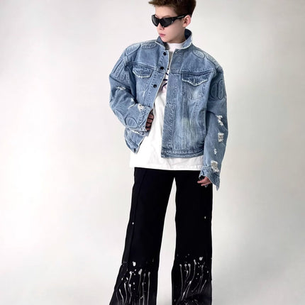 Men's ripped jacket,
Motorcycle denim jacket,
Ripped denim jacket, Casual outerwear,
Motorcycle jacket,
Stylish men's jacket,
Trendy denim jacket,
Essential outerwear,
Cool men's jacket,
Effortless style,
Timeless jacket,
Comfortable jacket,
Men's casual jacket,
Biker jacket,
Distressed denim jacket,
Quality denim,
Bold design,