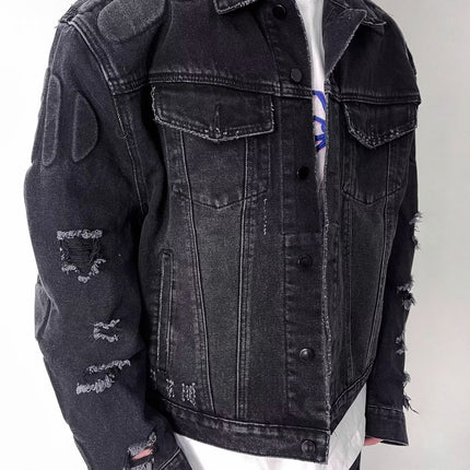 Men's ripped jacket,
Motorcycle denim jacket,
Ripped denim jacket, Casual outerwear,
Motorcycle jacket,
Stylish men's jacket,
Trendy denim jacket,
Essential outerwear,
Cool men's jacket,
Effortless style,
Timeless jacket,
Comfortable jacket,
Men's casual jacket,
Biker jacket,
Distressed denim jacket,
Quality denim,
Bold design,