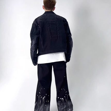 Men's ripped jacket,
Motorcycle denim jacket,
Ripped denim jacket, Casual outerwear,
Motorcycle jacket,
Stylish men's jacket,
Trendy denim jacket,
Essential outerwear,
Cool men's jacket,
Effortless style,
Timeless jacket,
Comfortable jacket,
Men's casual jacket,
Biker jacket,
Distressed denim jacket,
Quality denim,
Bold design,