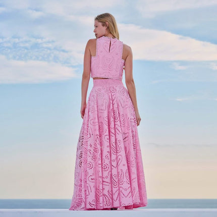 two-piece set
Crop top and maxi skirt
Elegant summer outfit
Eyelet lace dress set
Wedding guest outfit
Vacation fashion dressVacation dress for women
Beach getaway outfit
Summer resort wear
Tropical vacation dress
Maxi skirt and crop top set