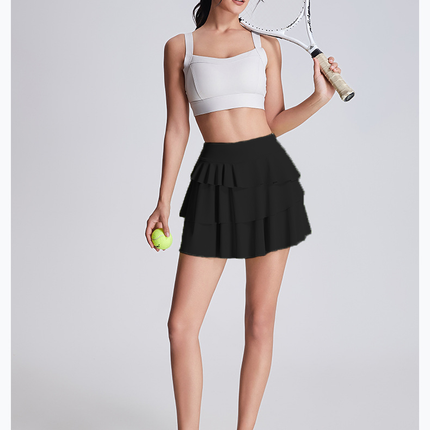 Ruffle Skort, High Waist Skort, Lime Green Mini Skirt, Athletic Skirt with Shorts, Built-in Shorts Skirt, Layered Skort, Tennis Skirt for Women, Workout Skirt, Skort with Pocket, Sporty Skirt
