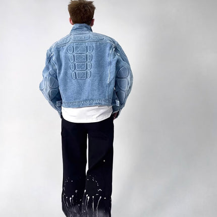 Men's ripped jacket,
Motorcycle denim jacket,
Ripped denim jacket, Casual outerwear,
Motorcycle jacket,
Stylish men's jacket,
Trendy denim jacket,
Essential outerwear,
Cool men's jacket,
Effortless style,
Timeless jacket,
Comfortable jacket,
Men's casual jacket,
Biker jacket,
Distressed denim jacket,
Quality denim,
Bold design,